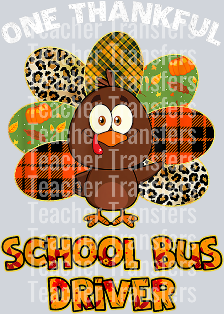 Thanksgiving Day One Thankful School Bus Driver Cute Turkey Long Sleeve T-Shirt (1)