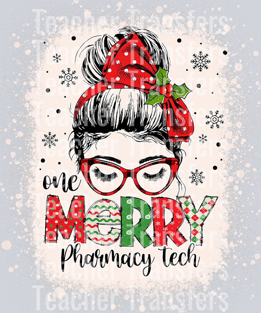 Christmas Pharmacy Tech Messy Bun Pharmacy Technician T-Shirt