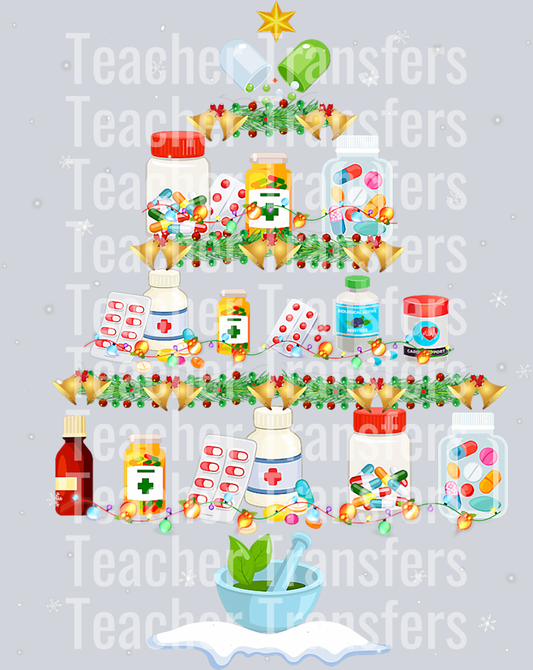 Pharmacy Christmas Tree Medication Fun Gift Ugly Sweater T-Shirt