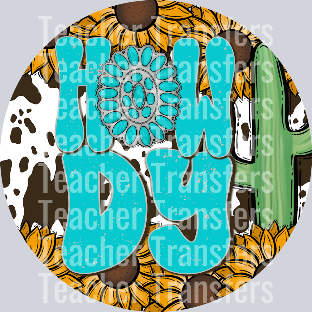 Howdy Turquoise Hat Patch CIRCLE