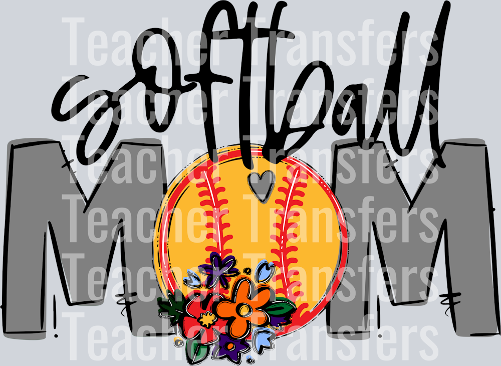 Softball Mom Grey Flowers