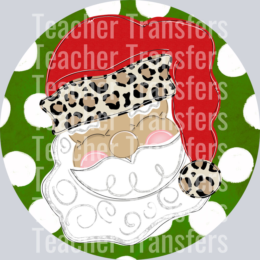 SANTA ORNAMENT RED HAT LEOPARD ROUND ORNAMENT
