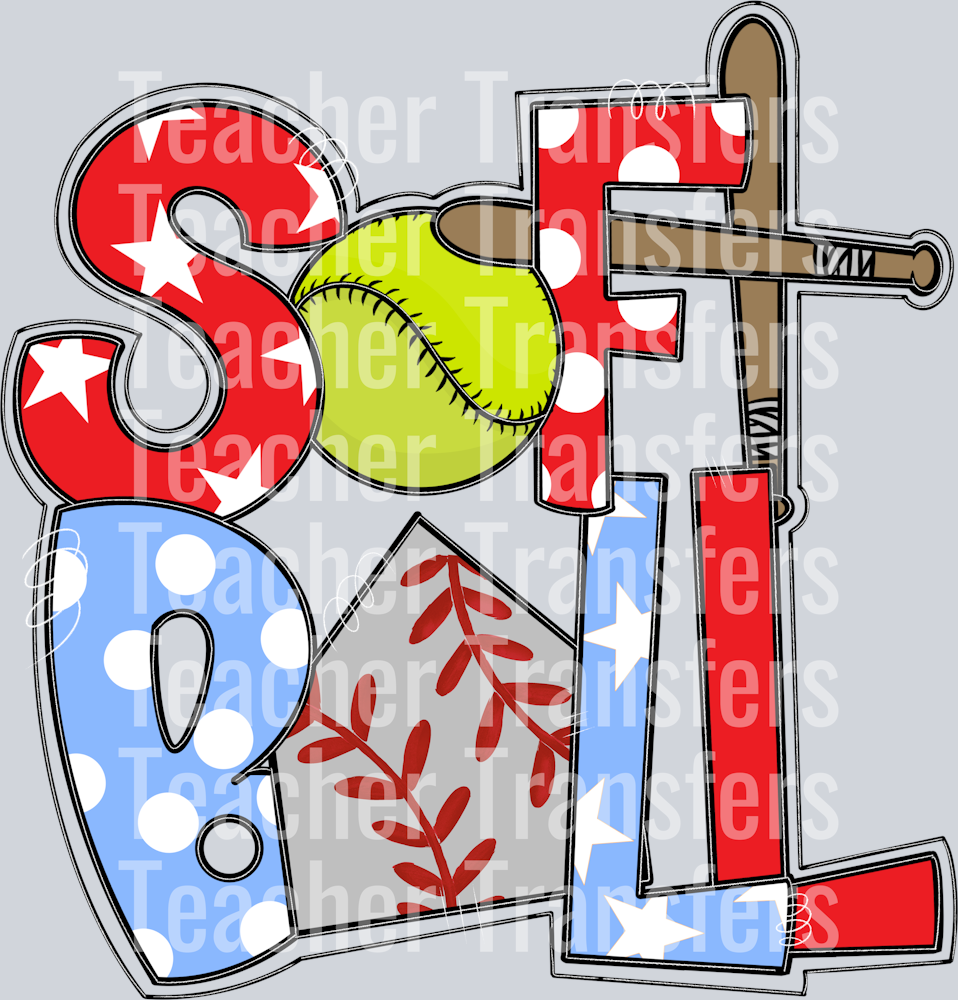 Softball Word Art Red Columbia Blue