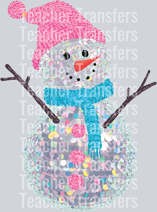 SNOWMAN SEQUIN PINK HAT