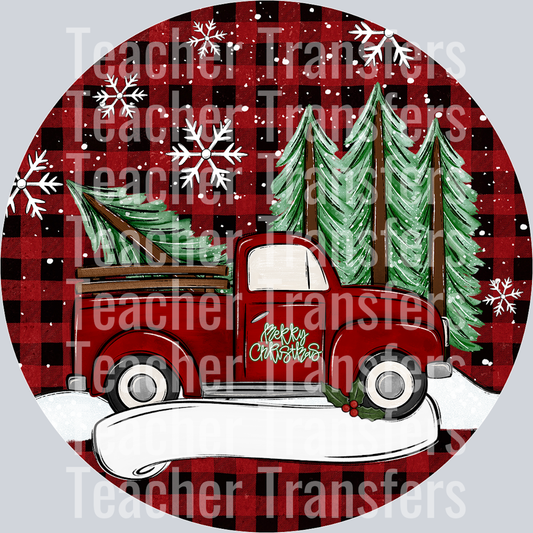 ROUND ORNAMENT RED TRUCK