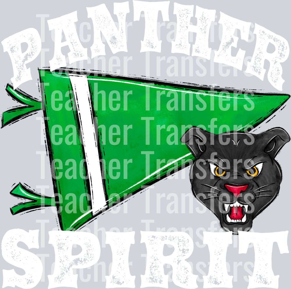 Pennant Mascots PANTHER Spirit Green WHITE PRINT