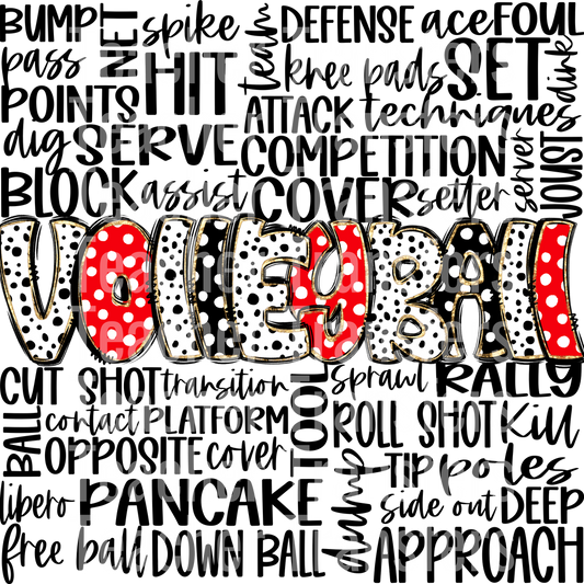 VolleyballDoodleWordArtBlkRed
