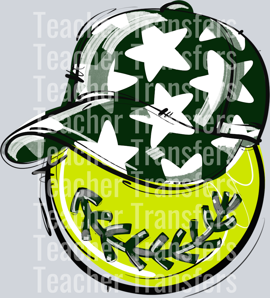 DARK GREEN PLAY BALL HAPPY FACE SOFTBALL