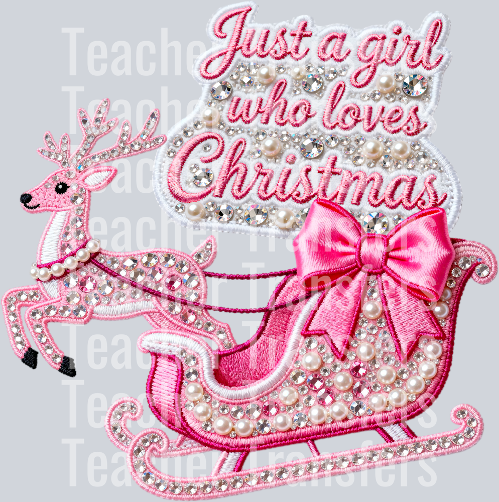 JUST A GIRL WHO LOVES CHRISTMAS FAUX RHINESTONE