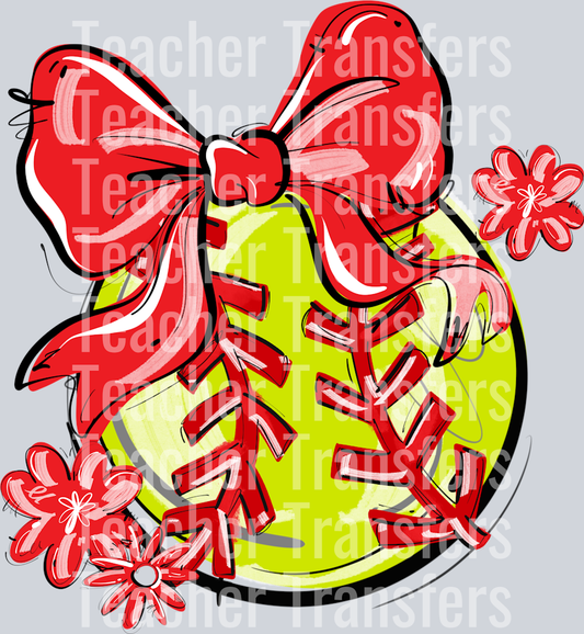 RED PLAY BALL BOW WITH FLOWERS SOFTBALL