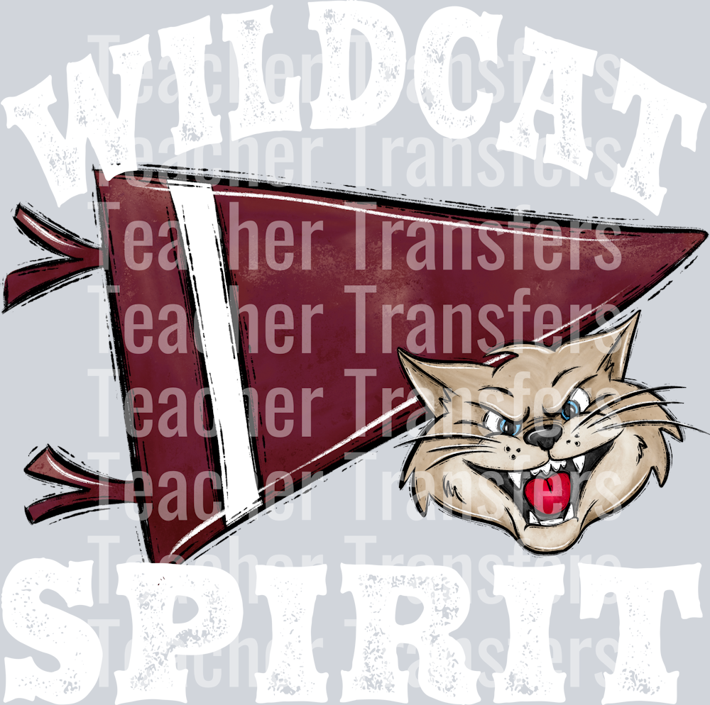 Pennant Mascots WILDCAT Spirit Maroon WHITE PRINT