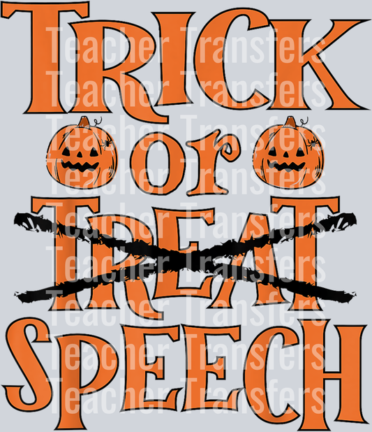 Trick or Speech Retro SLP Halloween Speech Therapy Halloween T-Shirt (2)