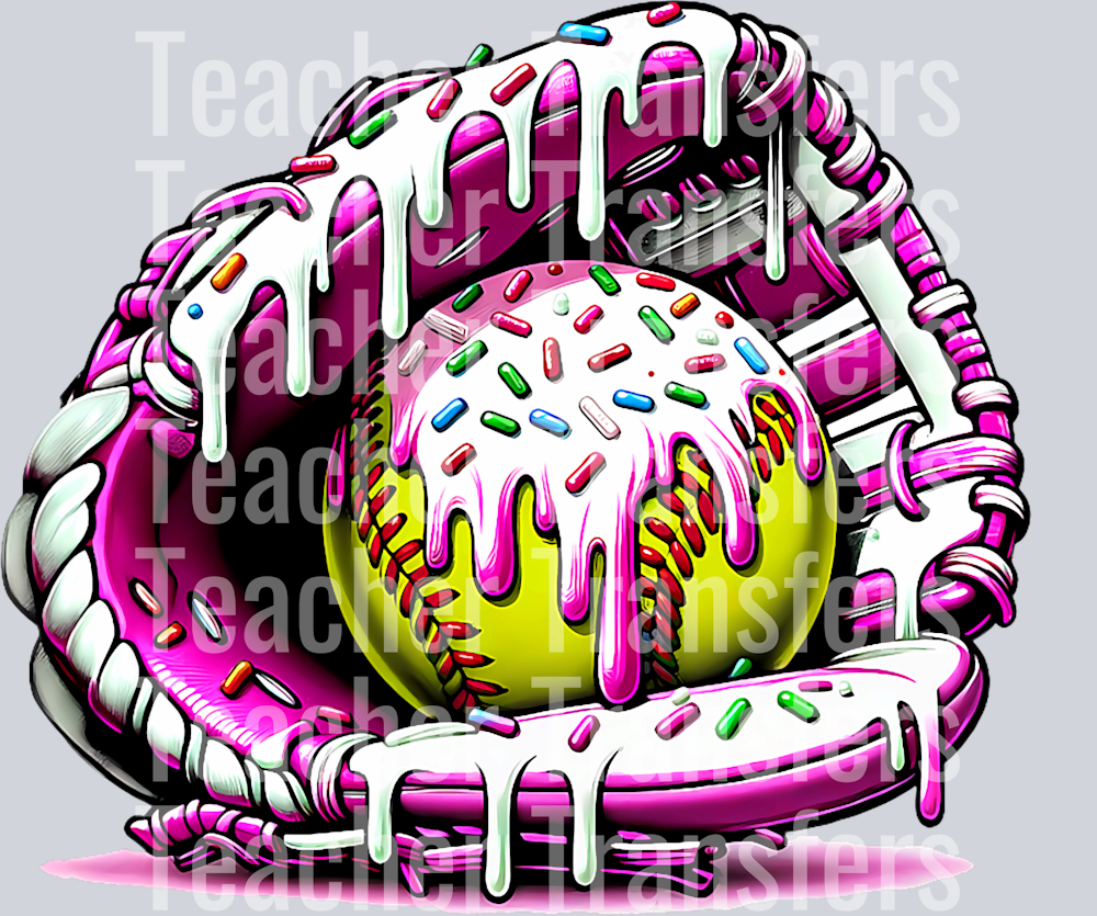 Softball Drip Ice Cream Sprinkles Softball Glove T-Shirt (1)