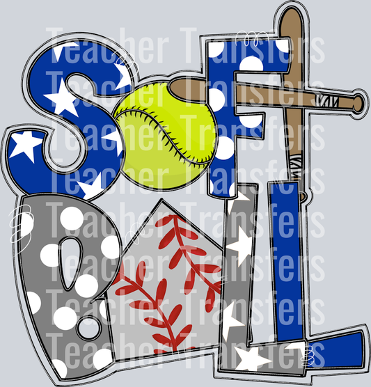 Softball Word Art Royal and Gray