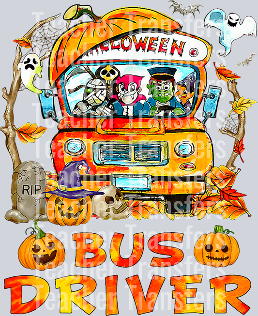 School Bus Driver Pumpkin Season Skeleton Fall Halloween T-Shirt