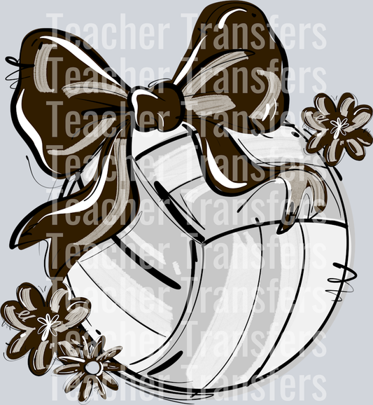 BROWN PLAY BALL VOLLEYBALL BOW WITH FLOWERS