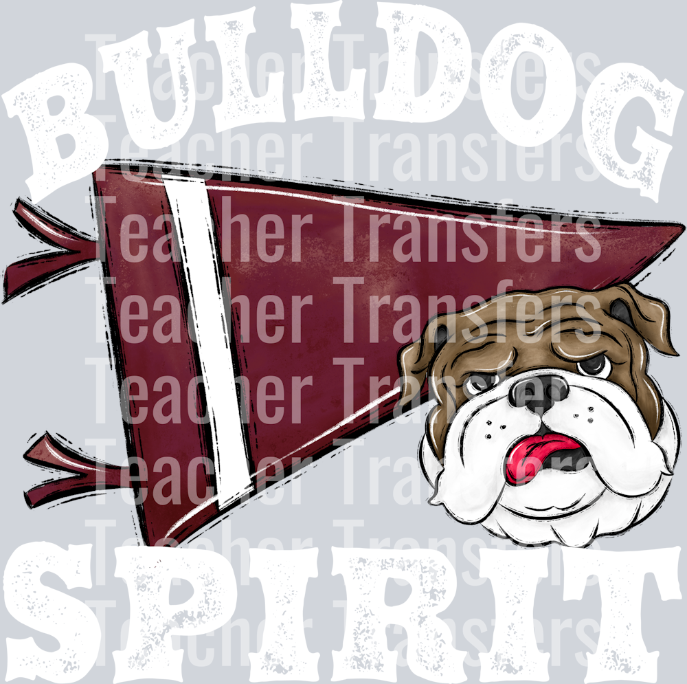 Pennant Mascots Bulldog Spirit Maroon WHITE PRINT