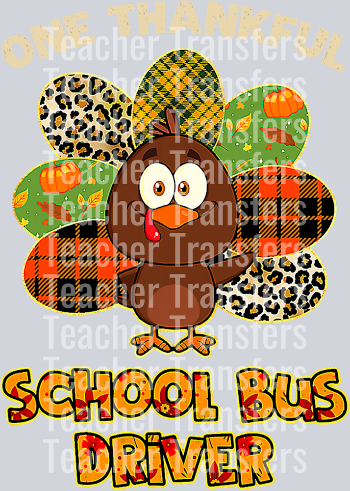 One Thankful School Bus Driver Cute Turkey Thanksgiving Long Sleeve T-Shirt