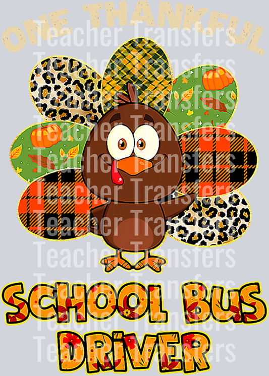 One Thankful School Bus Driver Cute Turkey Thanksgiving Long Sleeve T-Shirt