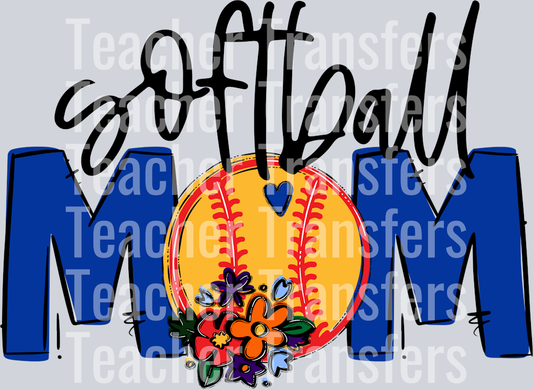 Softball Mom Royal blue Flowers