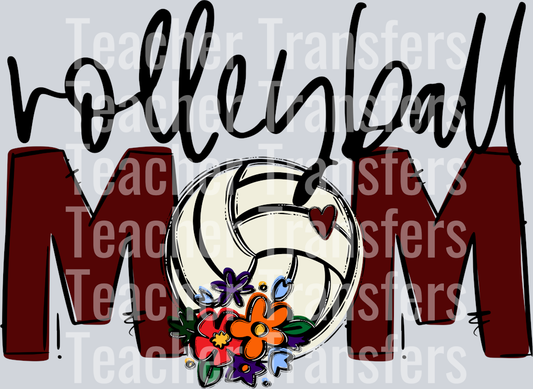 Volleyball Mom Maroon Flowers