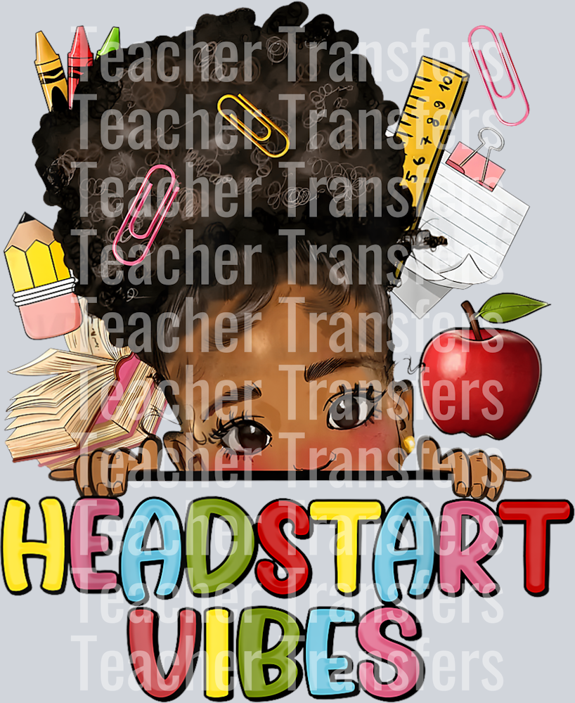 Headstart Vibes Messy Bun Teacher back to school Afro Girls T-Shirt
