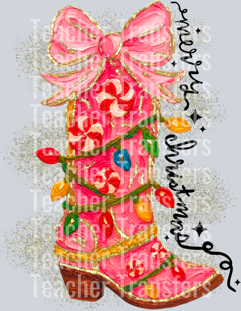 Merry Christmas brushstroke cowgirl boot HWDS