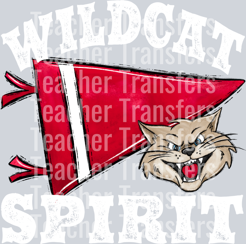 Pennant Mascots WILDCAT Spirit Red WHITE PRINT