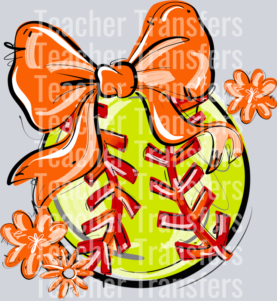 ORANGE PLAY BALL BOW WITH FLOWERS SOFTBALL