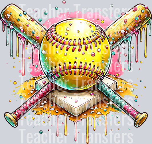 Softball Home plate Ice Cream Drip Sport Team Ice Cream Drip T-Shirt