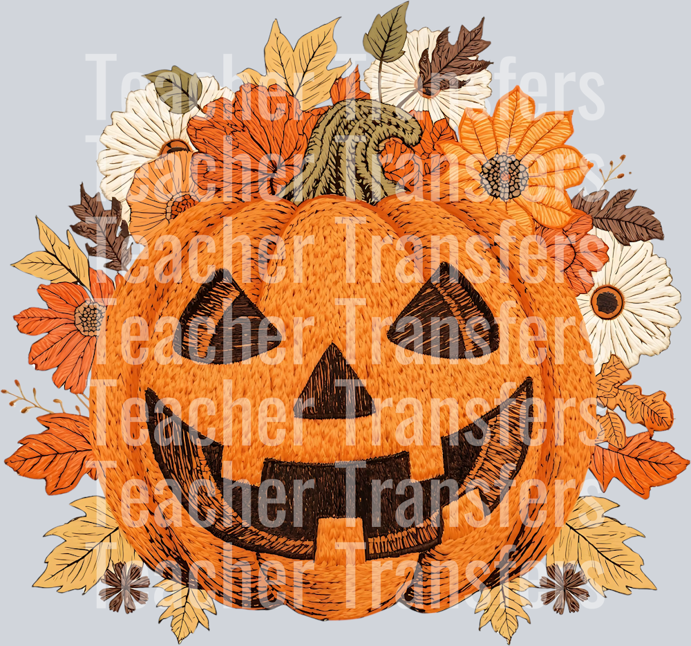 FAUX EMBROIDERY JACK O LANTERN FLORAL
