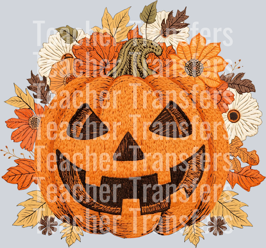 FAUX EMBROIDERY JACK O LANTERN FLORAL