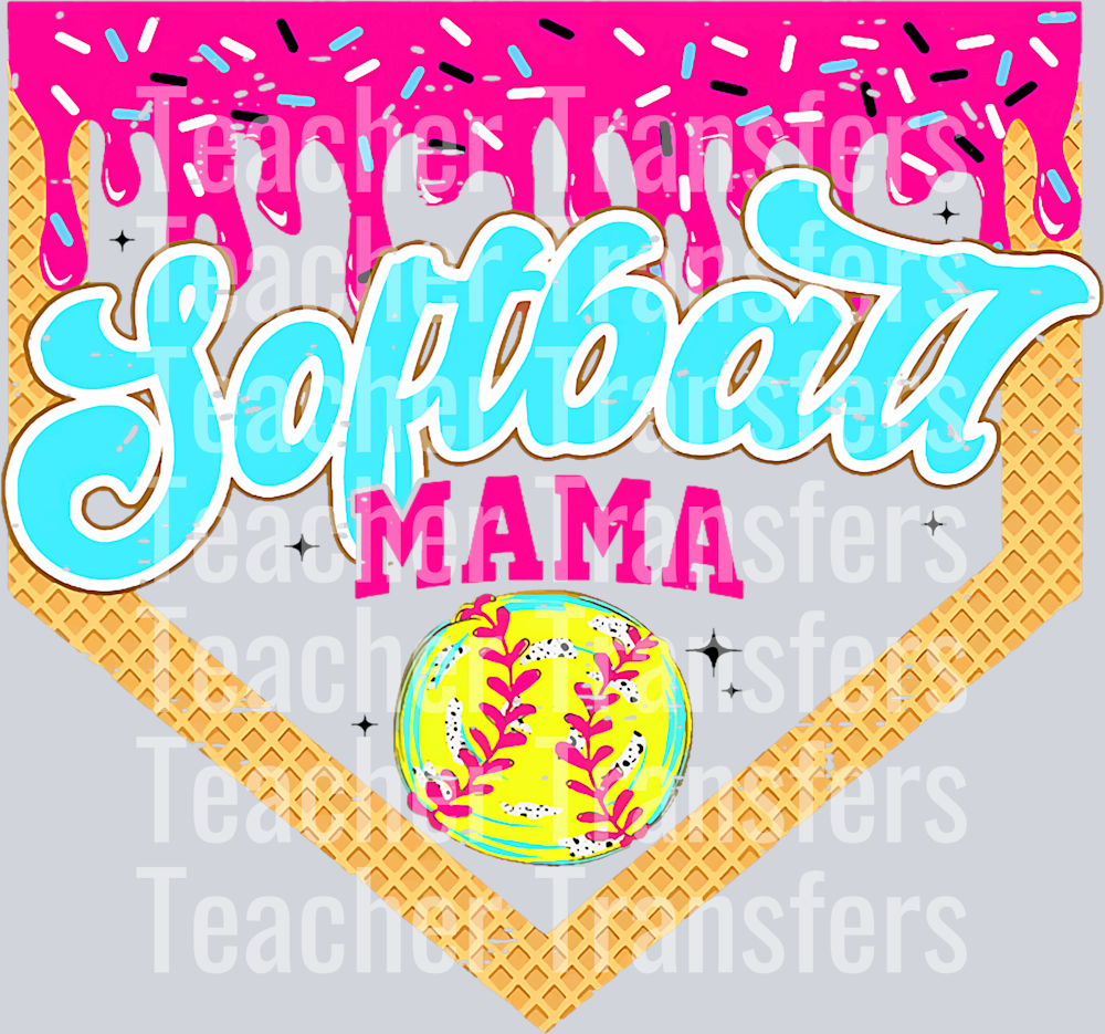 Softball Mama Drip Funny Game Day Softball Ice Cream Drip T-Shirt
